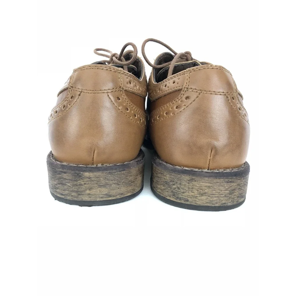 Report Mens Wing Tip Slip On Perforated Tan Brown Oxford Dress Shoe 9 M‎ Mint